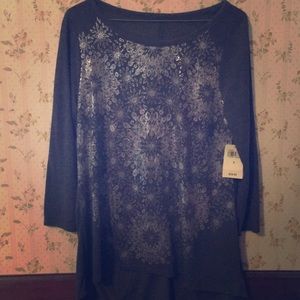 NEW Lucky Brand Silver Snowflake 3/4 sleeve shirt
